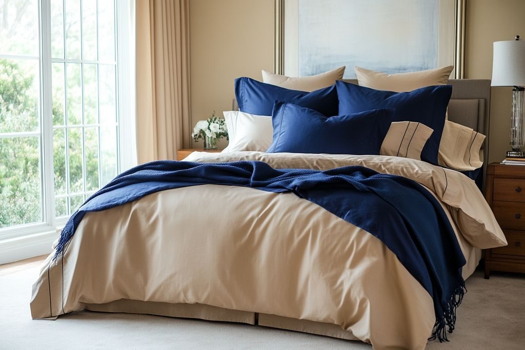 Chambre beige et bleu marine inspirations pour une décoration élégante et une harmonie apaisante