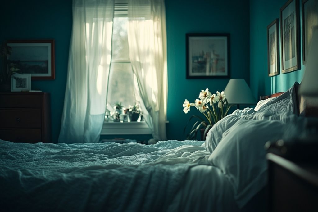 Chambre bleu pétrole et blanc une alliance élégante pour une ambiance apaisante et moderne